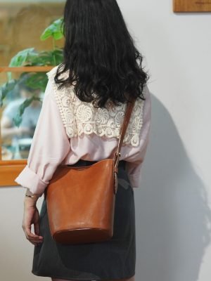 Plant-taned cowhide bucket bag